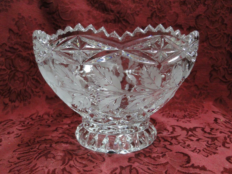 Footed Crystal Bowl, Clear w/ Roses & Leaves, 6 3/8" x 4 1/4" Tall --  MG#072