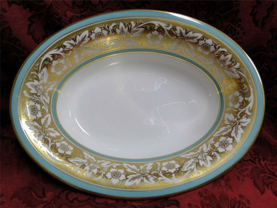 Minton Hanover, Leaves & Flowers on Gold, Turquoise: Oval Serving Bowl, 10 1/4"