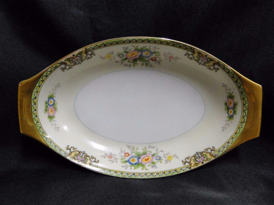 Meito Floral w/ Green Trim, Gold Edge: Oval Relish Dish, 8 1/4" x 5"