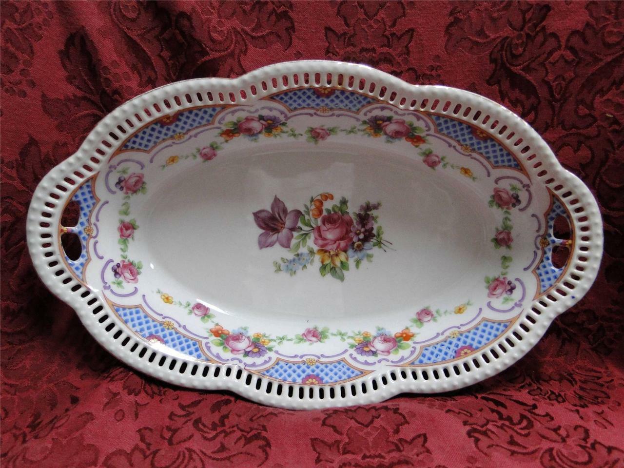 Schumann Blue Edge, Floral, Reticulated: Oval Vegetable Bowl, 12 3/4" x 7 3/4"