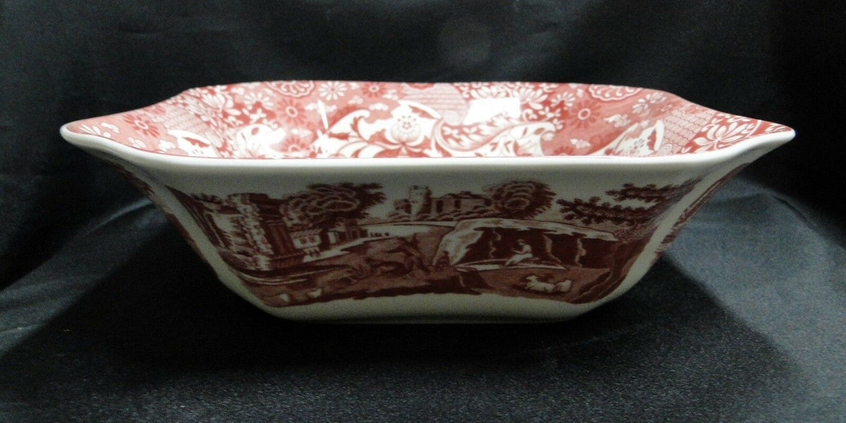 Spode Italian, Cranberry / Red Scene: NEW Square Serving Bowl, 9 1