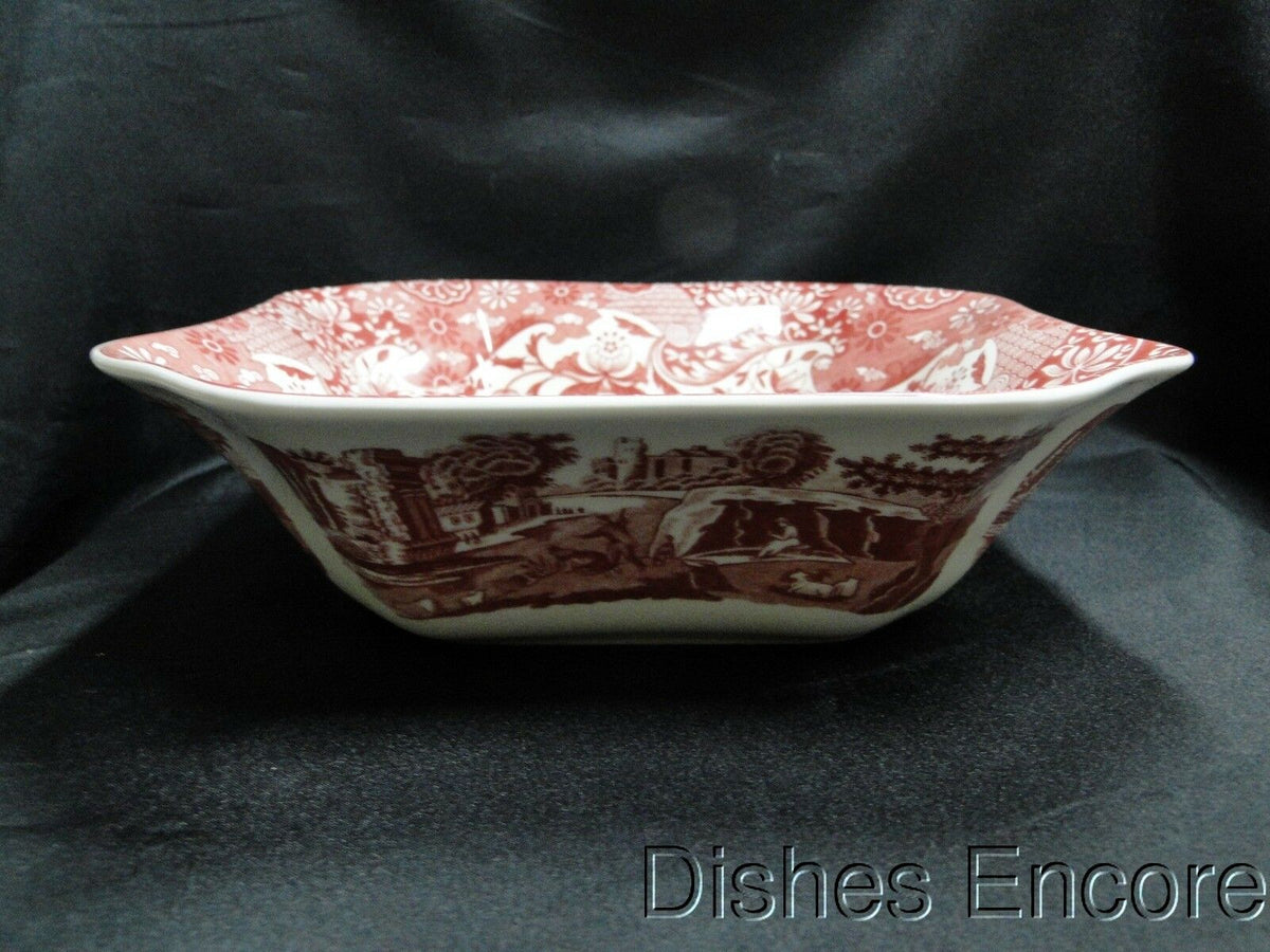 spode スポード 希少 赤皿 ウィンターズシーン ２枚 英国産 風景 赤 Spode Italian, Cranberry / Red Scene: NEW Square Serving Bowl, 9 1
