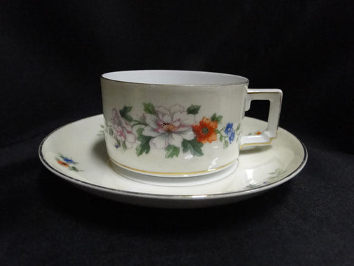Heinrich Florals, Gold Trim: Square White Handle Cup & Saucer Set, 1 7/8"