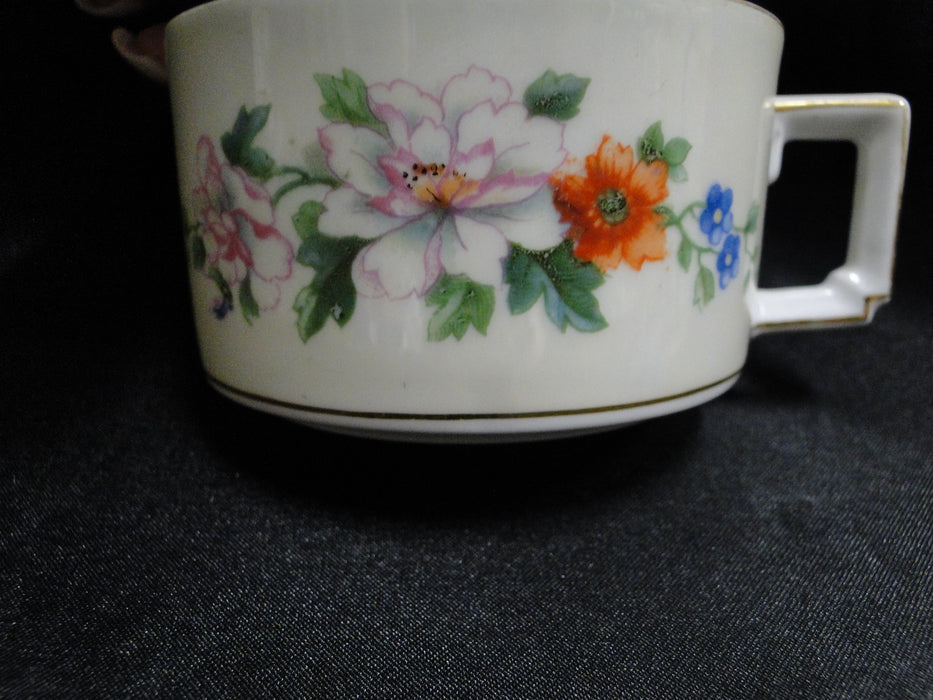 Heinrich Florals, Gold Trim: Square White Handle Cup & Saucer Set, 1 7/8"