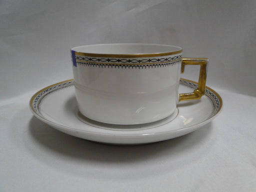 Heinrich HC9, Black Ovals, Gold Trim: Square Handle Cup & Saucer Set, 2", Nick