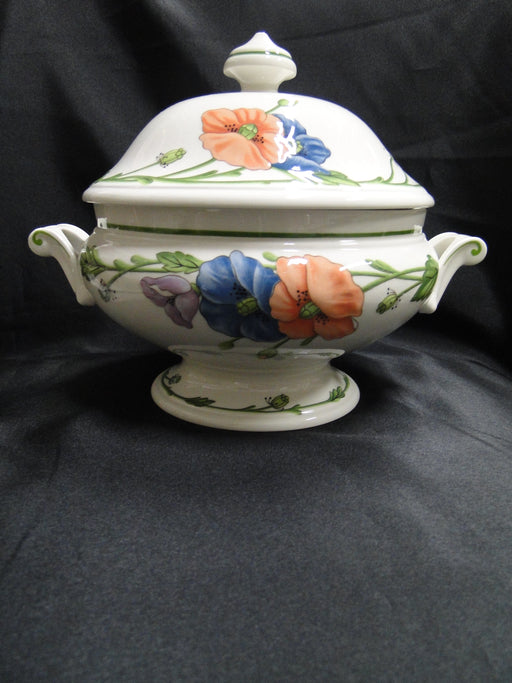 Villeroy & Boch Amapola, Blue & Orange Flowers: Tureen & Lid, 8" Tall