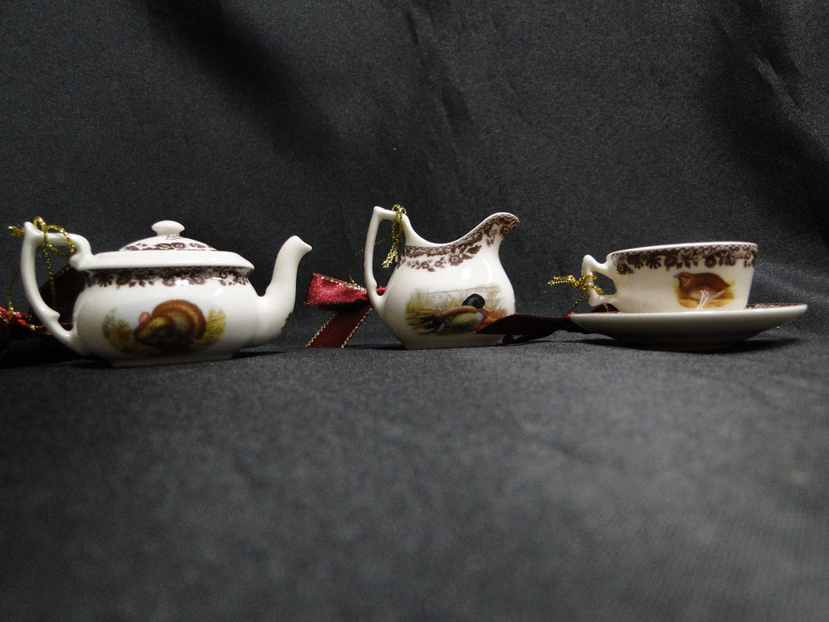 Spode Woodland: NEW Tea Set Mini Ornaments, Teapot, Creamer, Cup, Box