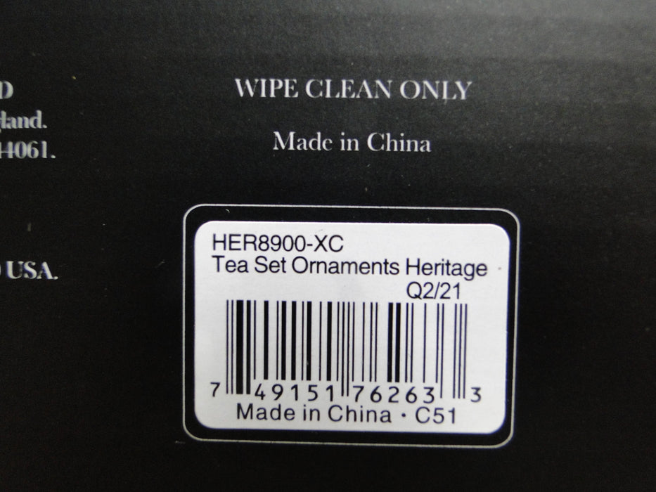 Spode Heritage Black: NEW Tea Set Mini Ornaments, Teapot, Creamer, Cup, Box