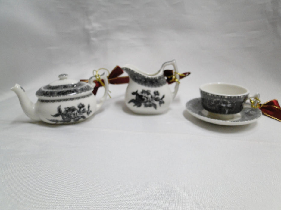 Spode Heritage Black: NEW Tea Set Mini Ornaments, Teapot, Creamer, Cup, Box