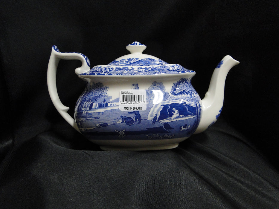 Spode Italian, Blue Scene, England: NEW Teapot & Lid, 5 1/2" Tall, Box