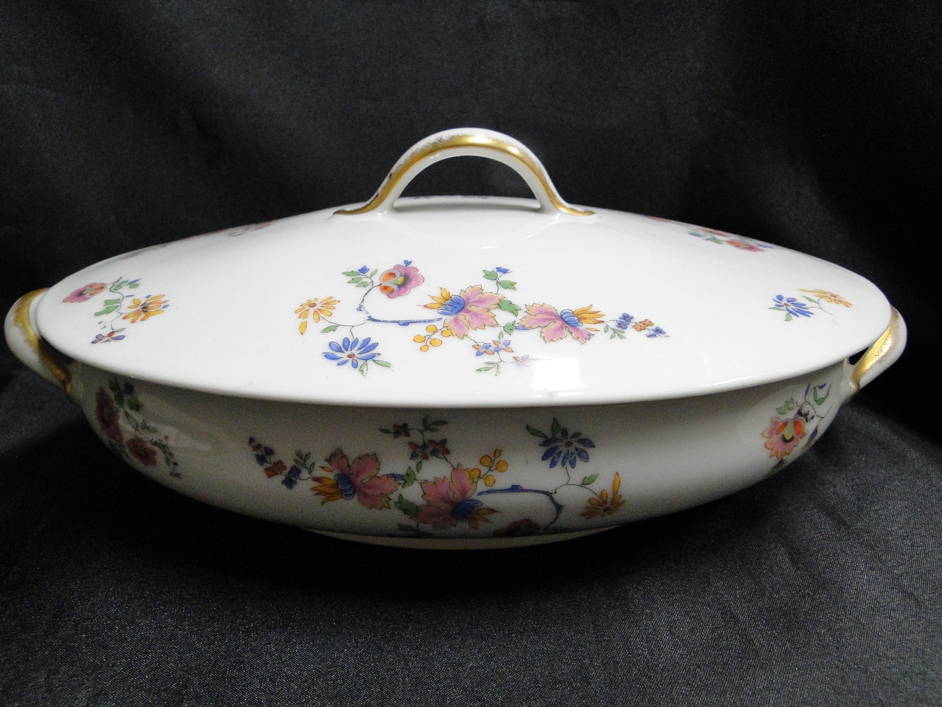 Haviland (Limoges) Head 56, Pink & Yellow, CHF 189: Oval Serving Bowl & Lid