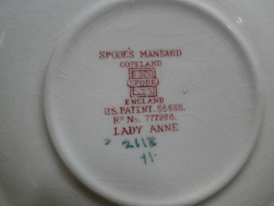 Copeland Spode's Mansard Lady Anne, Pink Roses: 6" Saucer Only, No Cup, Crazing