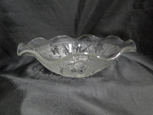 Jeannette Glass Iris & Herringbone Clear: Ruffled Salad Bowl, 9 1/2", As Is