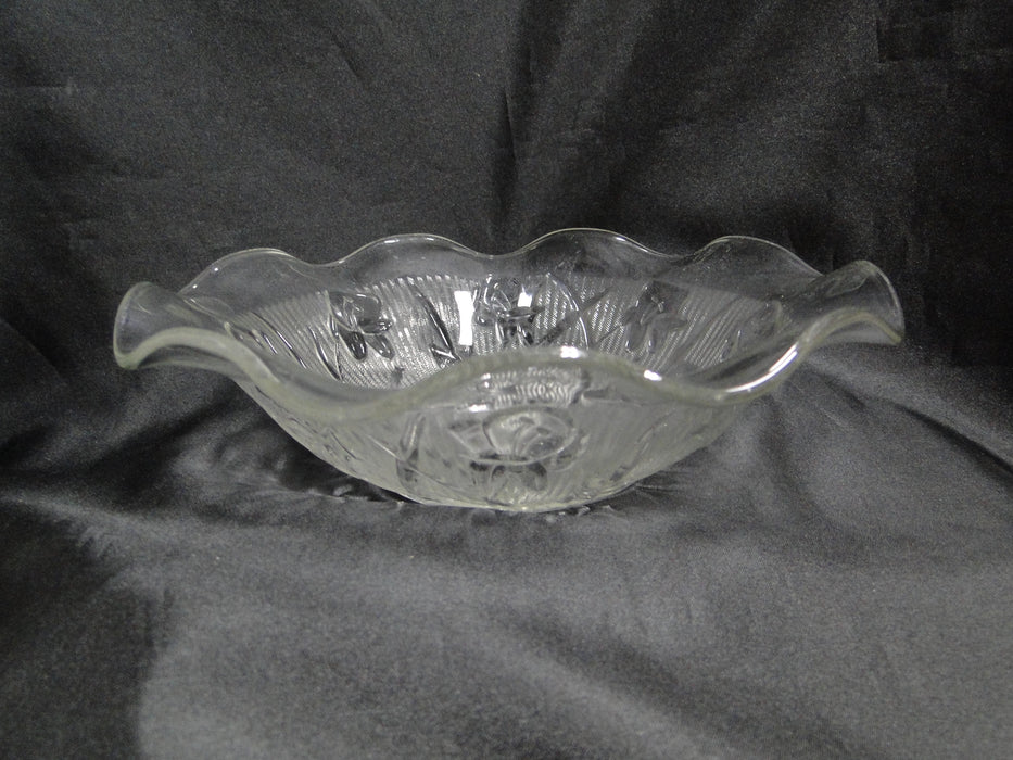 Jeannette Glass Iris & Herringbone Clear: Ruffled Salad Bowl, 9 1/2", As Is