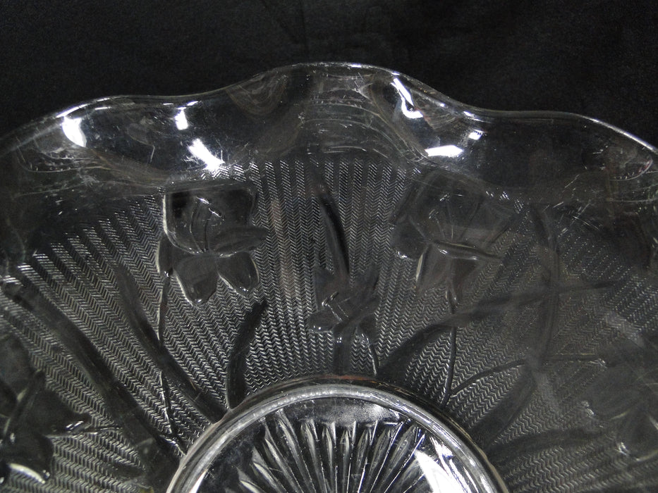 Jeannette Glass Iris & Herringbone Clear: Ruffled Salad Bowl, 9 1/2", As Is