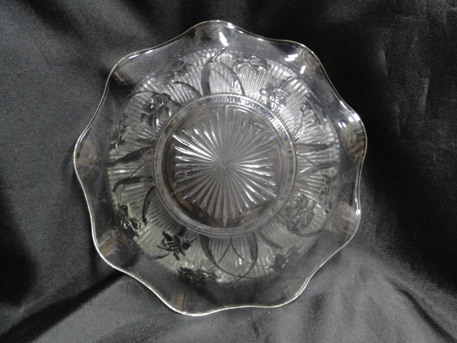 Jeannette Glass Iris & Herringbone Clear: Ruffled Salad Bowl, 9 1/2", As Is