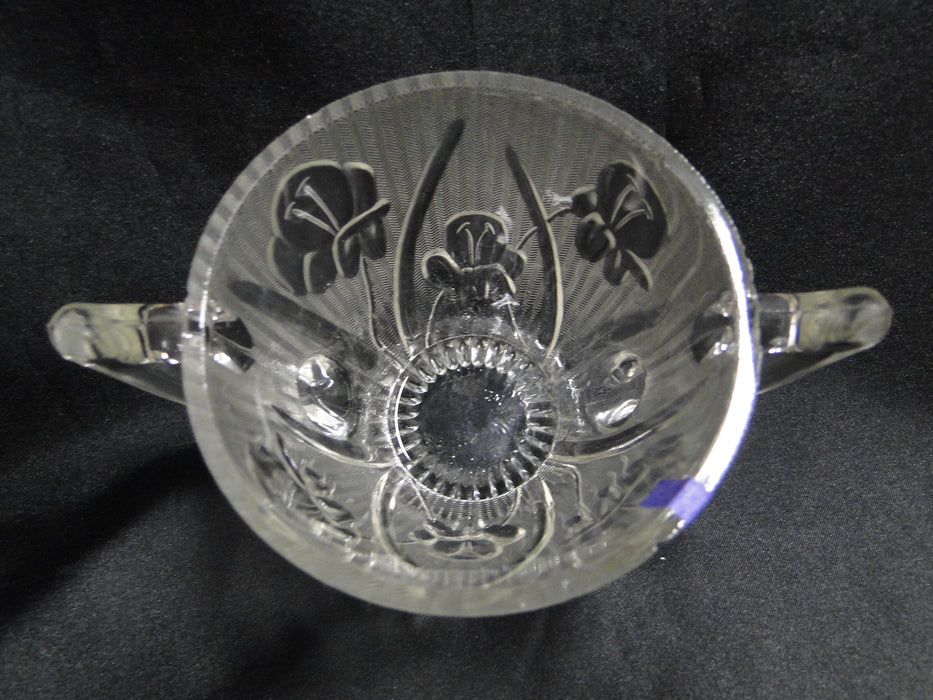 Jeannette Glass Iris & Herringbone Clear: Open Sugar Bowl, 3 1/8" Tall, As Is