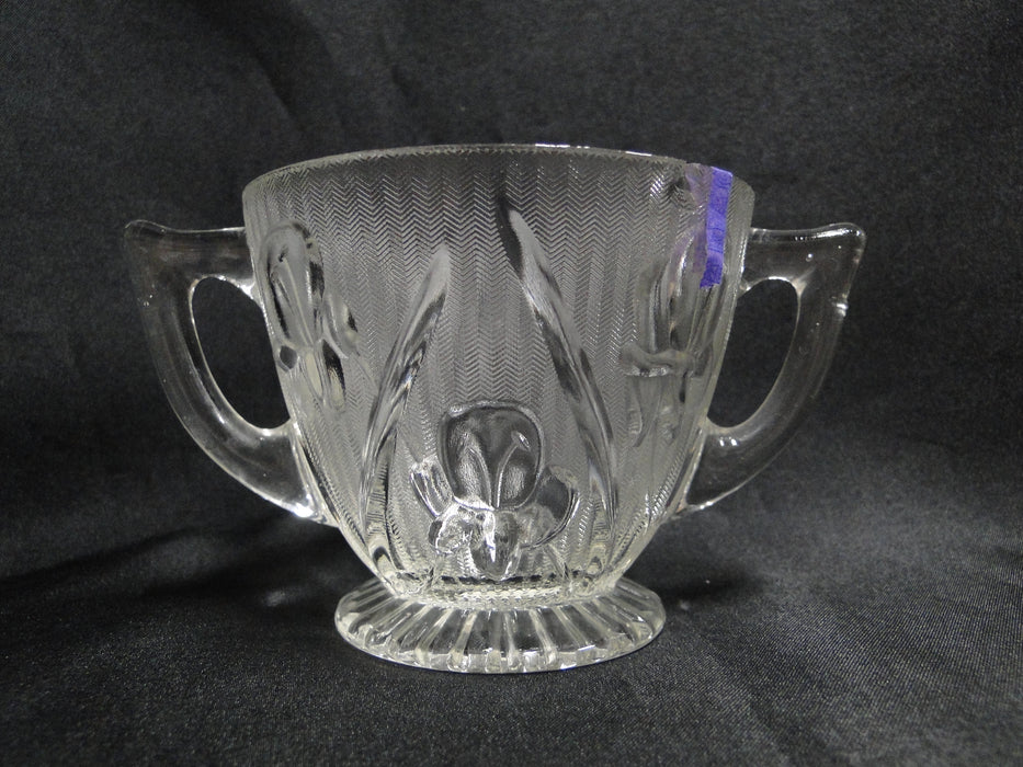 Jeannette Glass Iris & Herringbone Clear: Open Sugar Bowl, 3 1/8" Tall, As Is