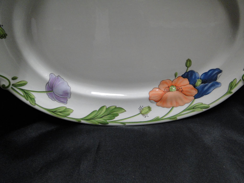 Villeroy & Boch Amapola, Blue & Orange Flowers: Oval Serving Platter, 17"