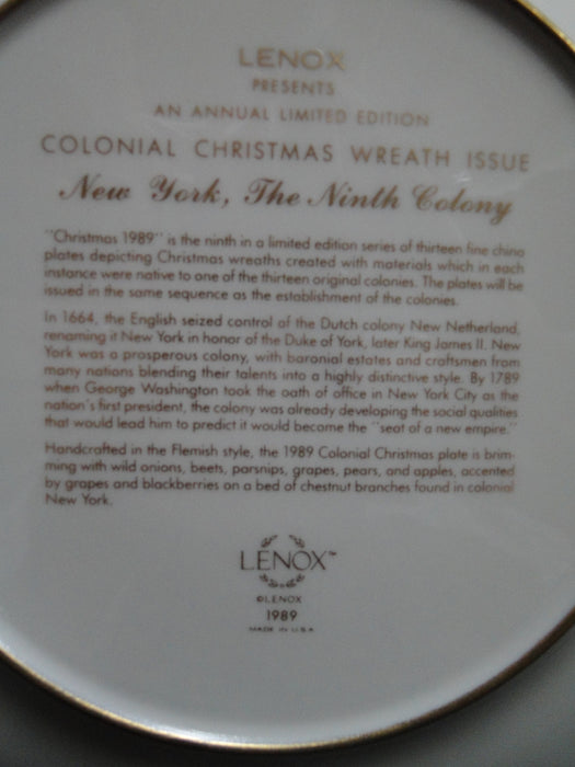 Lenox Colonial Christmas Wreath: 1989 New York Dinner Plate, 10 3/4"
