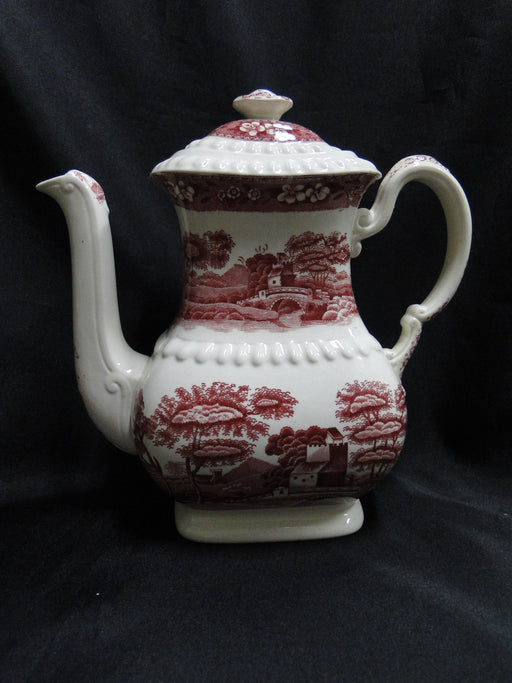 Copeland Spode's Tower Pink, Flowers & Scene: Coffee Pot & Lid, 8 1/4" Tall