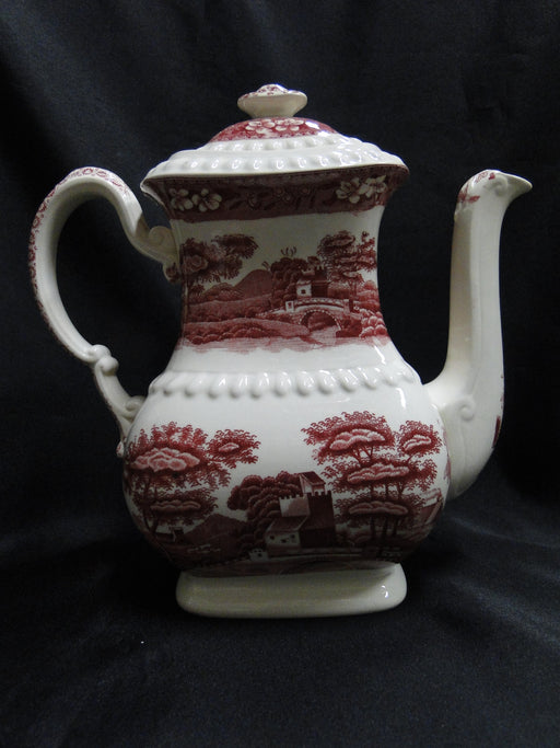 Copeland Spode's Tower Pink, Flowers & Scene: Coffee Pot & Lid, 8 1/4" Tall