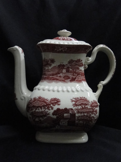 Copeland Spode's Tower Pink, Flowers & Scene: Coffee Pot & Lid, 8 1/4", Crazing