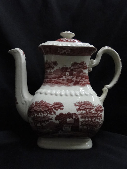 Copeland Spode's Tower Pink, Flowers & Scene: Coffee Pot & Lid, 8 1/4 —  Dishes Encore