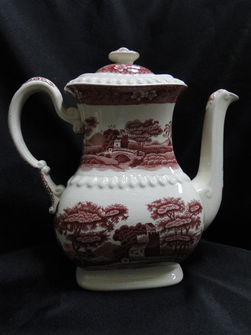 Copeland Spode's Tower Pink, Flowers & Scene: Coffee Pot & Lid, 8 1/4", Crazing