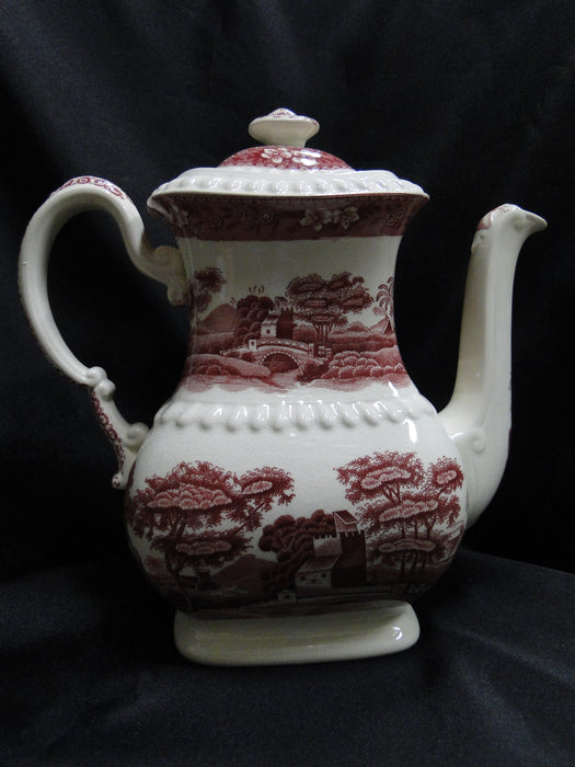 Copeland Spode's Tower Pink, Flowers & Scene: Coffee Pot & Lid, 8 1/4 —  Dishes Encore