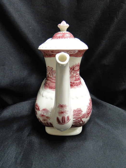 Copeland Spode's Tower Pink, Flowers & Scene: Coffee Pot & Lid, 8 1/4", Crazing
