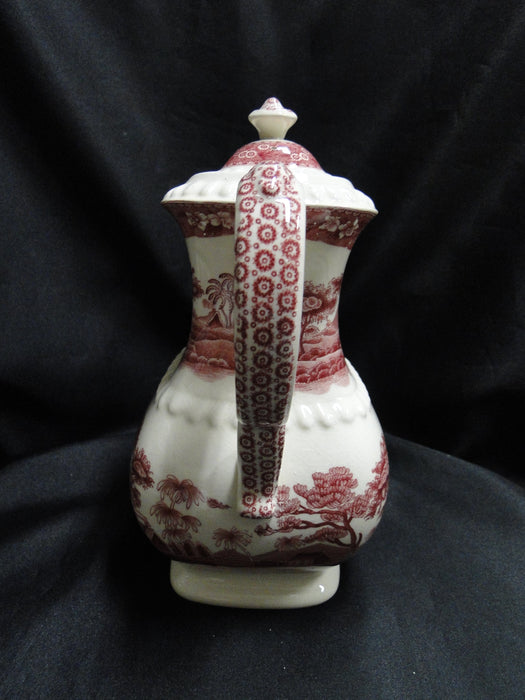 Copeland Spode's Tower Pink, Flowers & Scene: Coffee Pot & Lid, 8 1/4", Crazing