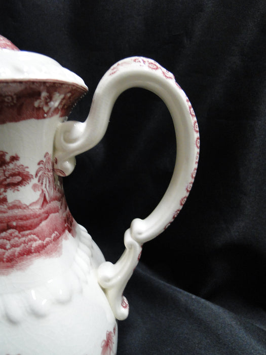 Copeland Spode's Tower Pink, Flowers & Scene: Coffee Pot & Lid, 8 1/4", Crazing