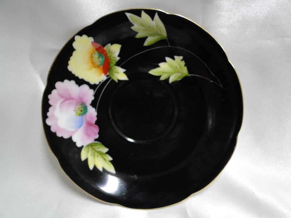 Chugai Black w/ Pink & Yellow Flowers, Gold: Demitasse Cup & Saucer Set (s)