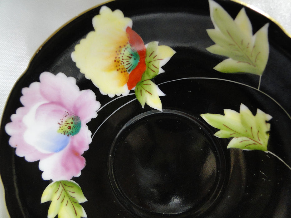 Chugai Black w/ Pink & Yellow Flowers, Gold: 4 3/4" Demitasse Saucer (s) Only