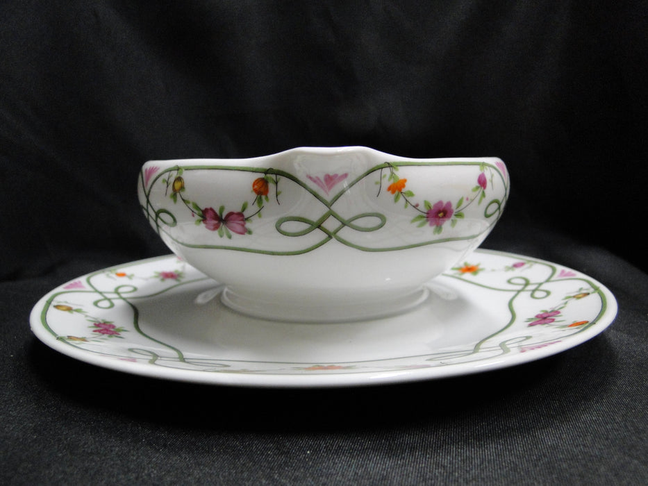 Raynaud Ceralene Guirlandes, Green Line, Flowers: Gravy Boat w/ Attached Plate