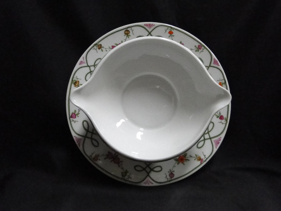 Raynaud Ceralene Guirlandes, Green Line, Flowers: Gravy Boat w/ Attached Plate