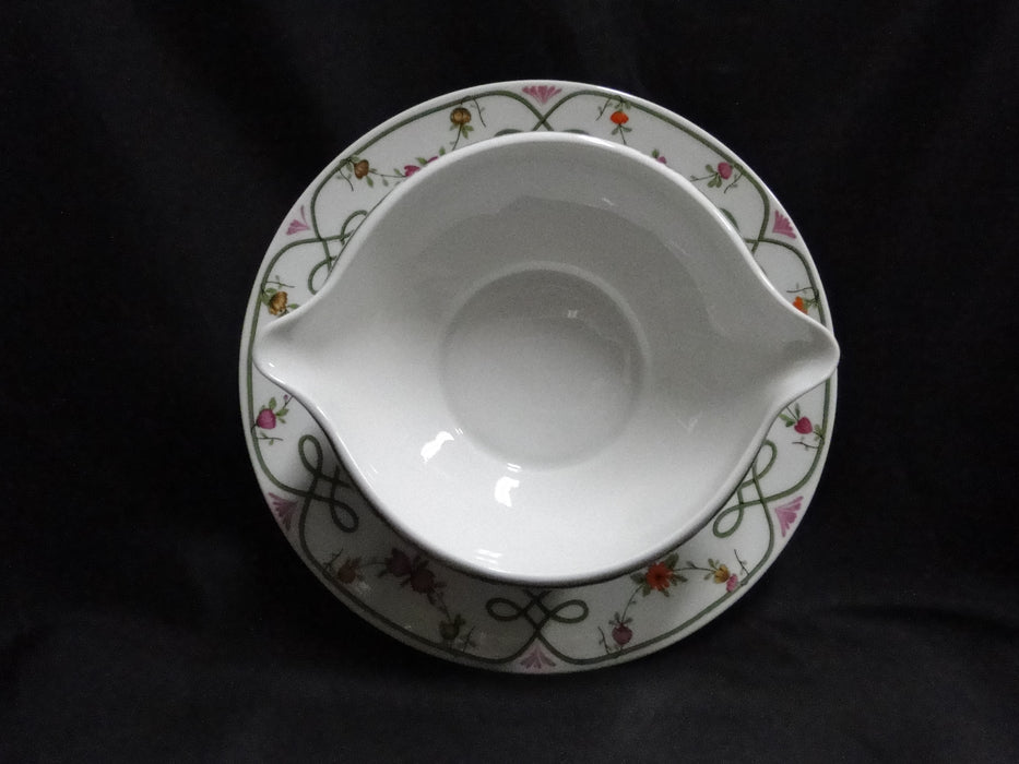 Raynaud Ceralene Guirlandes, Green Line, Flowers: Gravy Boat w/ Attached Plate