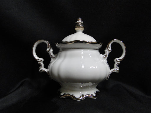 Hutschenreuther Revere, White w/ Platinum: Sugar Bowl & Lid, 5 1/8"