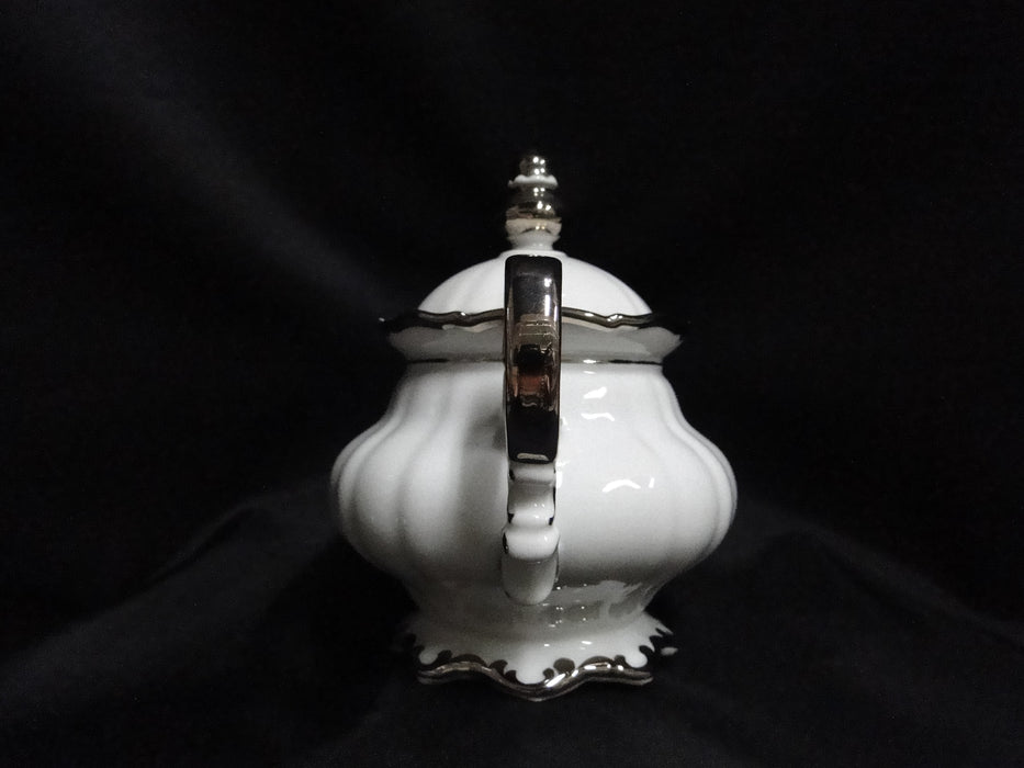 Hutschenreuther Revere, White w/ Platinum: Sugar Bowl & Lid, 5 1/8"