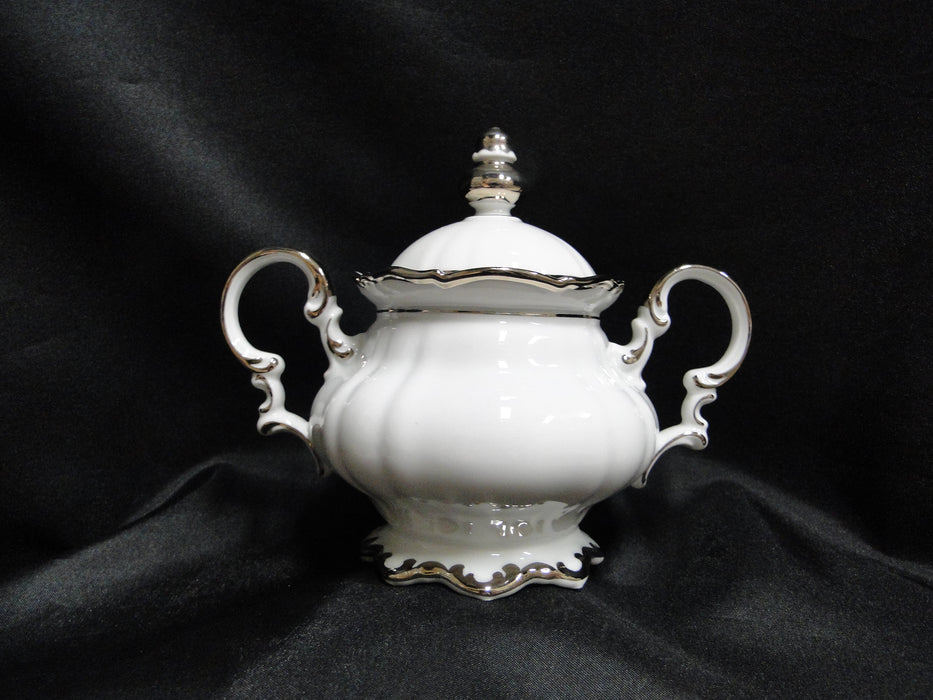 Hutschenreuther Revere, White w/ Platinum: Sugar Bowl & Lid, 5 1/8"