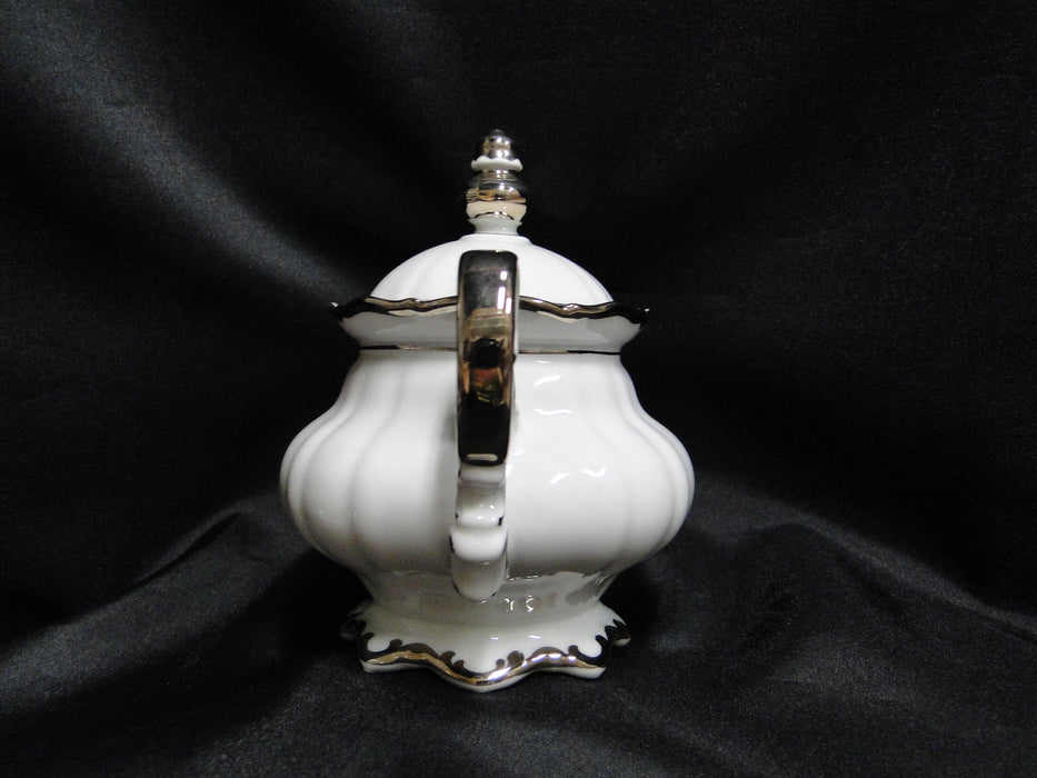 Hutschenreuther Revere, White w/ Platinum: Sugar Bowl & Lid, 5 1/8"