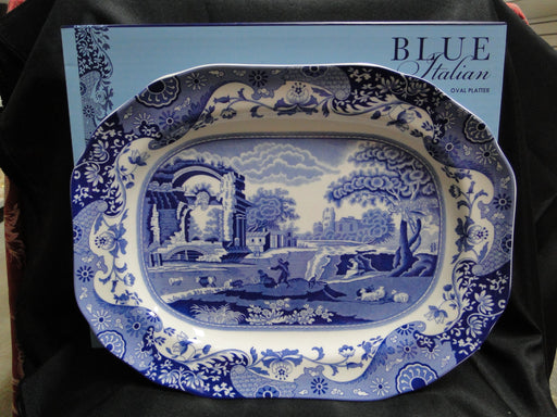 Spode Italian, Blue Scene: NEW Oval Serving Platter, 14", Box