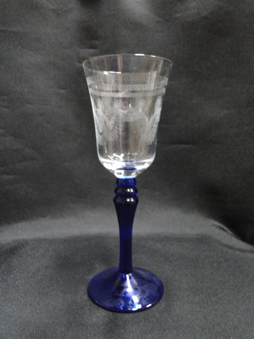 Cobalt Blue Stem, Etched Bowl, UNK14744: Sherry Glass (es), 6 1/2", CR#121