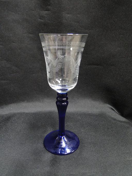 Cobalt Blue Stem, Etched Bowl, UNK14744: Sherry Glass (es), 6 1/2", CR#121