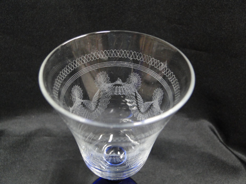 Cobalt Blue Stem, Etched Bowl, UNK14744: Sherry Glass (es), 6 1/2", CR#121