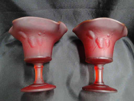 Wright Glass, LG Strawberry and Currant Ruby Satin: Pair (2) of Compotes, 6"