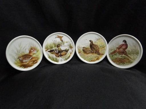 Spode Woodland Quail, Wood Duck, Grouse, Pheasant: NEW 4 Coasters & Holder, Box