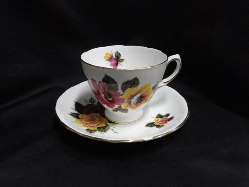 Queen Anne White w/ Pink, Yellow, & Red Flowers: Cup & Saucer Set, 2 5/8"