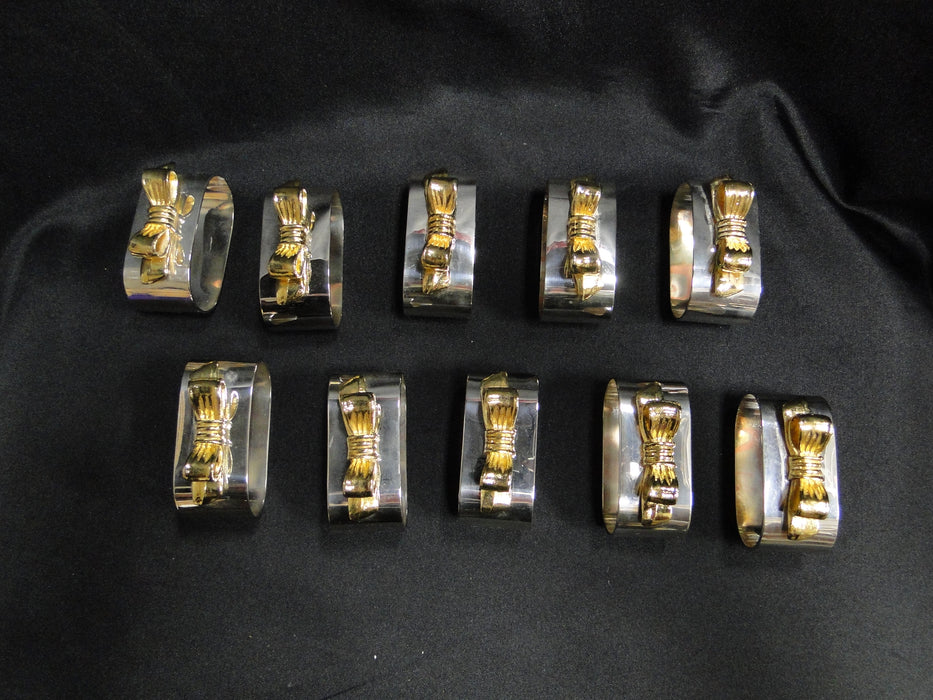 Audrey Silverplate w/ Gold Color Bow: Set of 10 Oval Napkin Holders / Rings